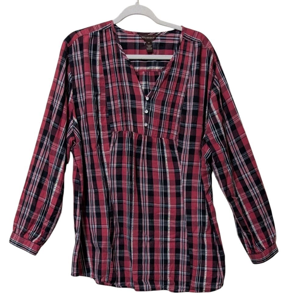 Bit & Bridle cotton blend shirt plaid pintuck peasant mature casual western 2X